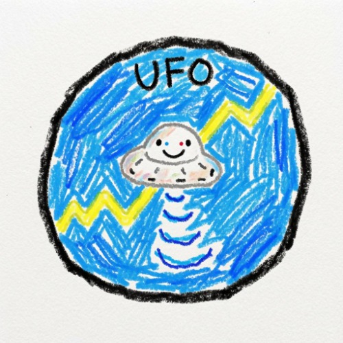 UFO crayon mascot badge
